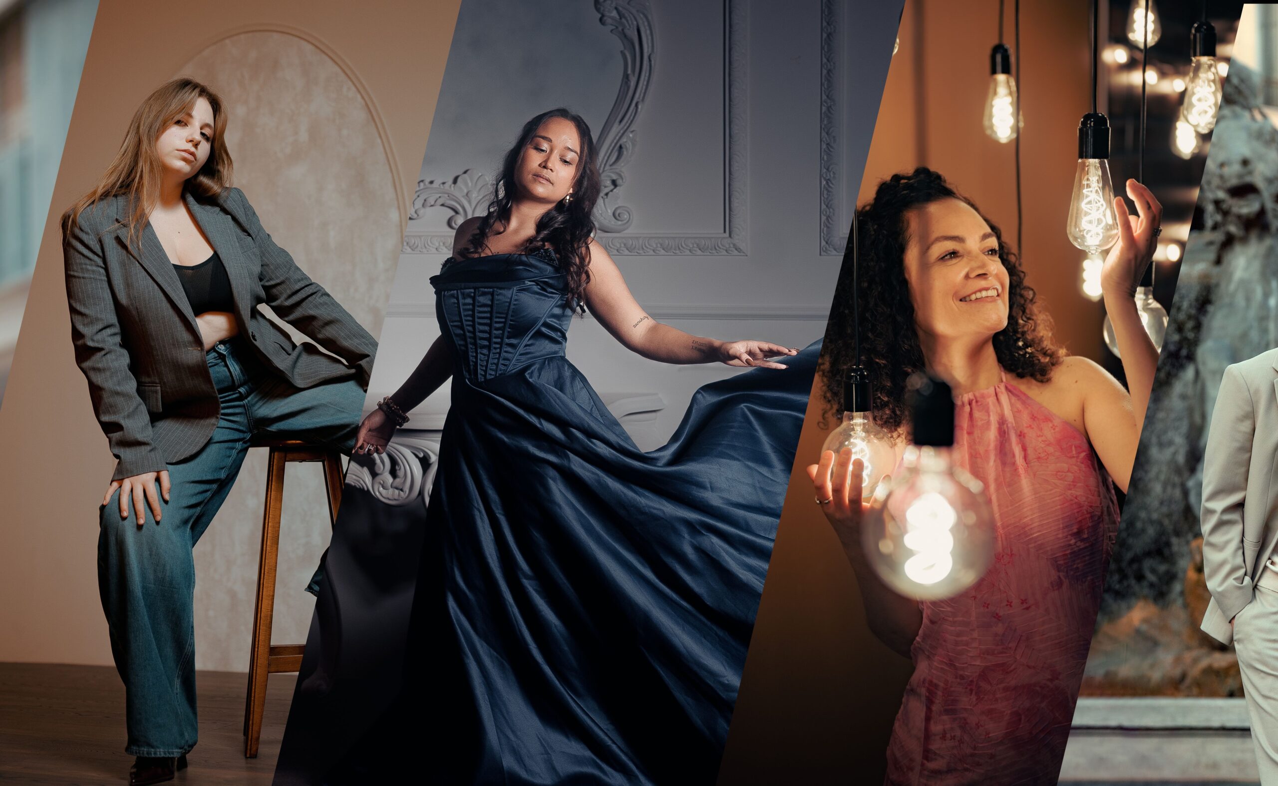 Modèles photographiés en studio lors d’un stage photo à Lyon, travail des poses, de la lumière et de l’expression