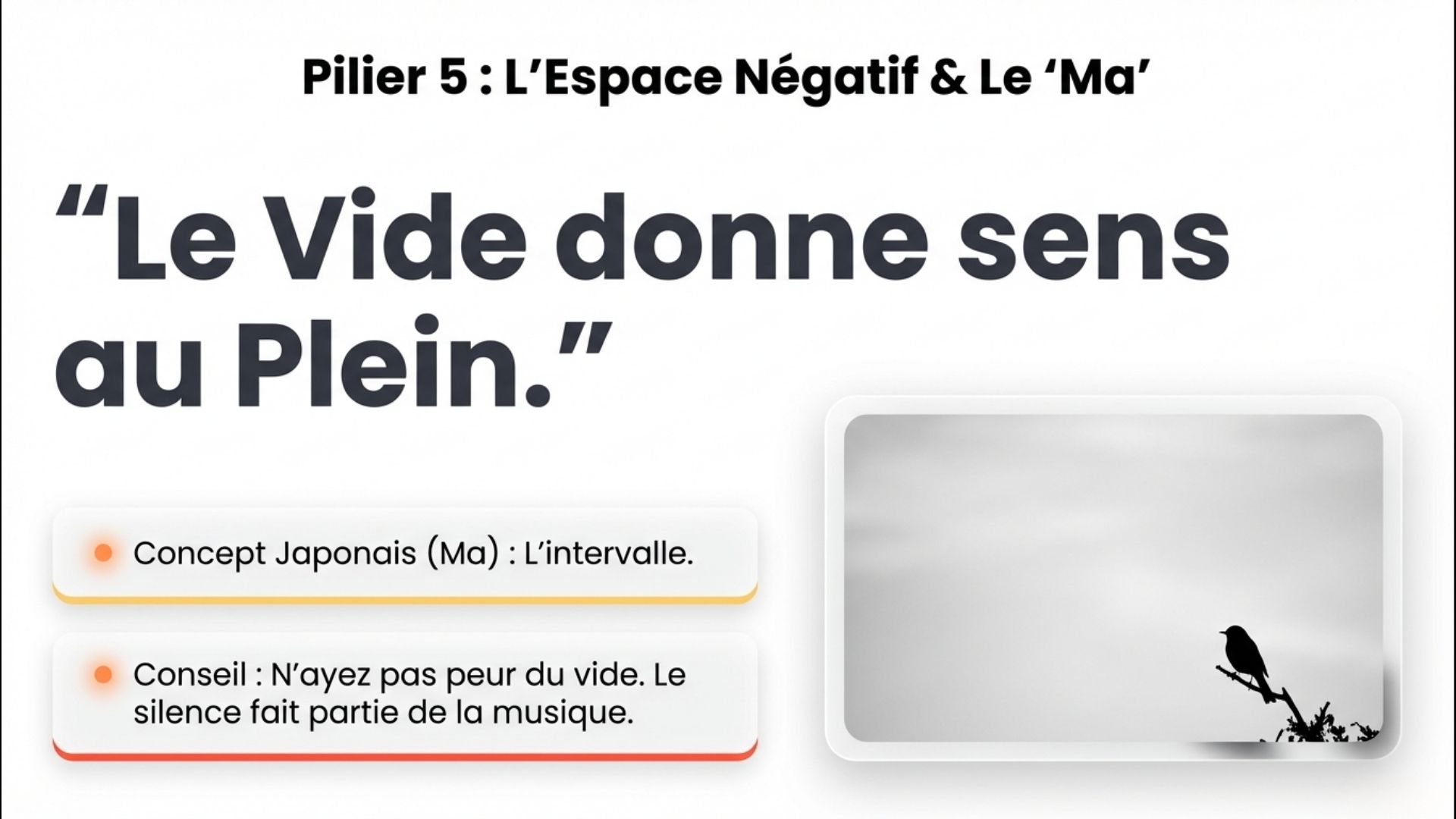 Infographie sur l'espace négatif en photographie, silhouette d'oiseau minimaliste