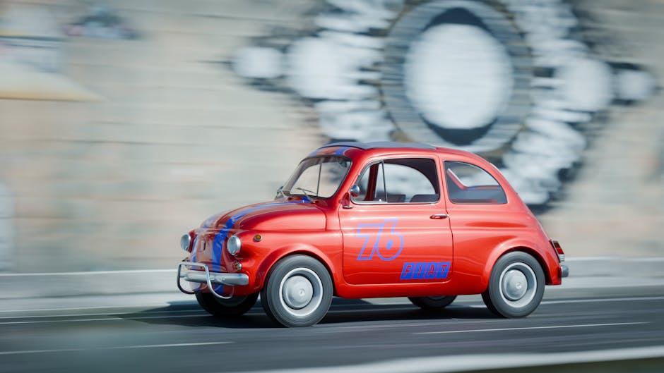 A classic red Fiat racing past an urban mural backdrop in İstanbul.